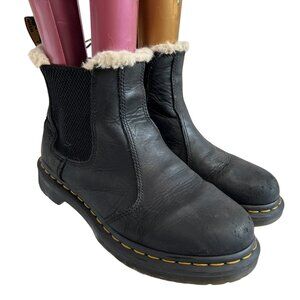 Dr Martens chelsea boots womens US 8 black leather faux fur 2976 Leonore ankle